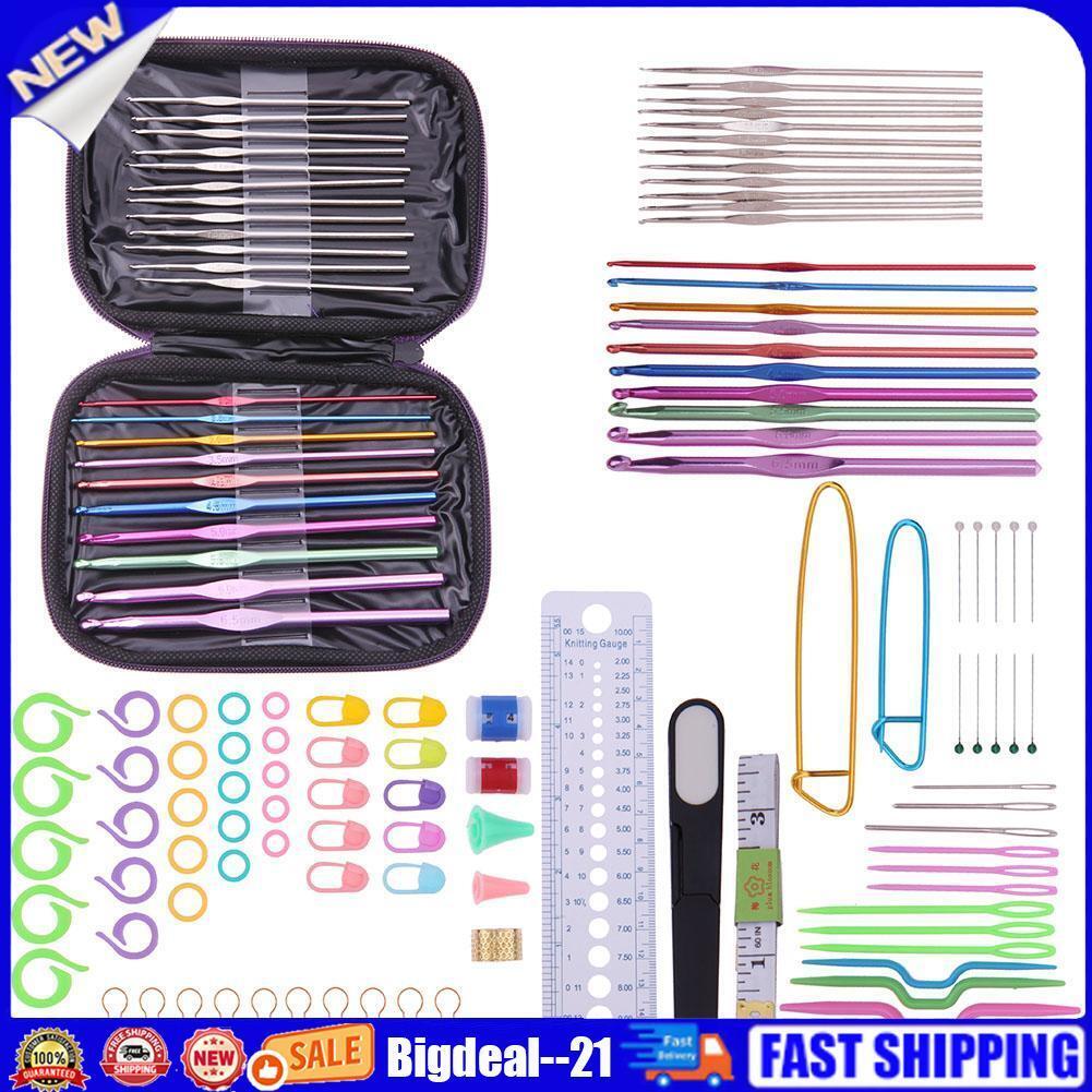 22pcs Crochet Hooks Yarn Crochet Needles Stitches Weave Knitted Craft Kit
