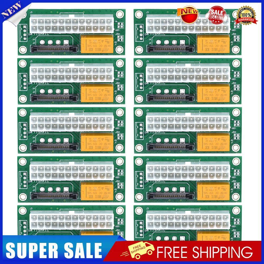 10pcs Add2psu ATX 24Pin to SATA Dual PSU Power Supply Sync Adapter (Green)