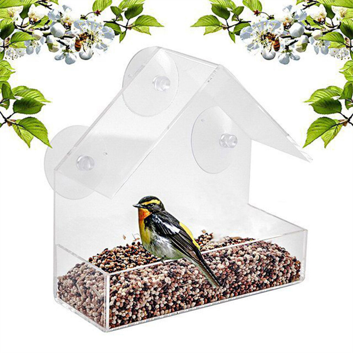 Plastic Window Bird Feeder, Transparent, Suction Cup, House Shape Birdhouse