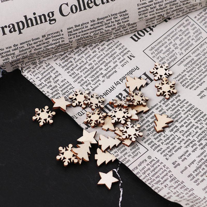 50 Pcs Christmas Wooden Slices Kit Xmas Tree Hangings Party Props Supplies