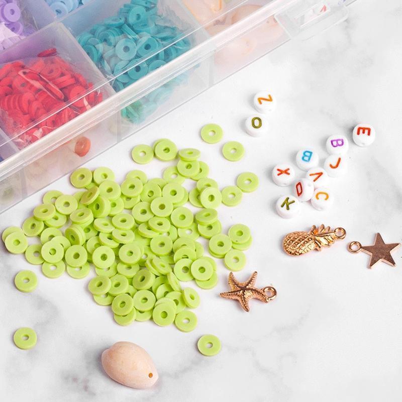 1Box Colourful Flat Round Polymer Clay Beads Jewelry Making Tools Gift for Girl
