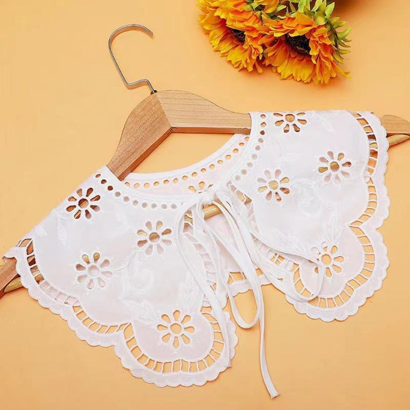 Women Lace-Up Detachable Collar Shawl Hollow Embroidery Sun Flower Lace Capelet