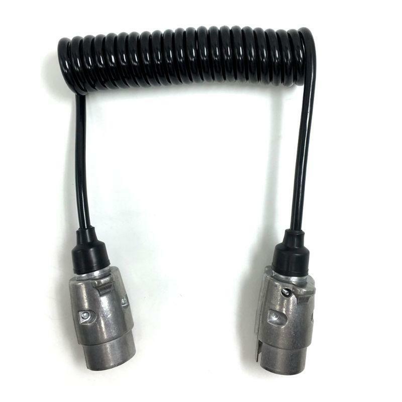 7 Pin Metal Trailer Plugs w/curly extension Cable Lead 1.5M Male To Male 12V
