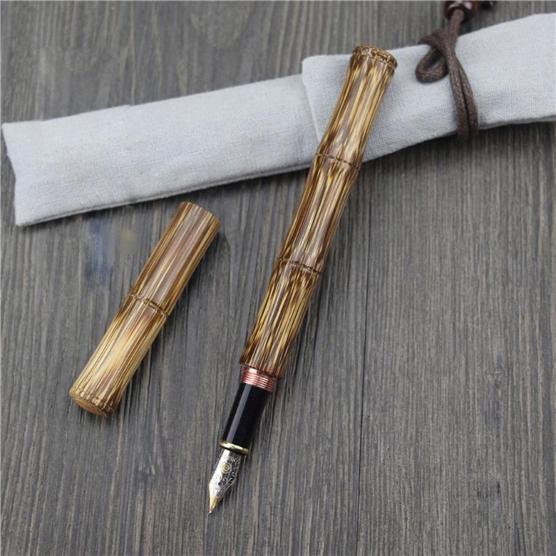 Classic Bamboo Fountain Pen Pull-out to Refilled Ink 0.5 mm Nib Birthday Gift