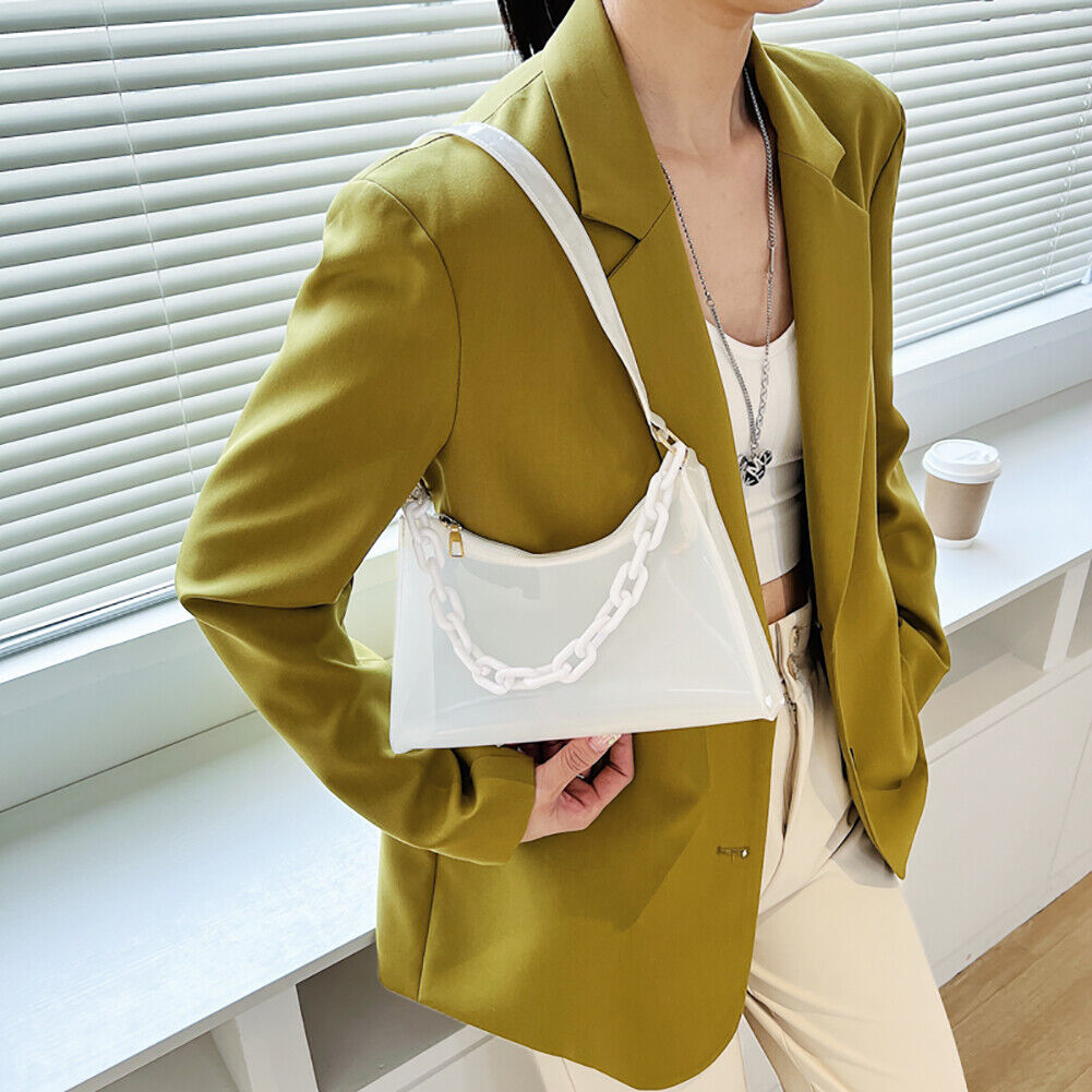 Summer Candy Color Portable Shoulder Bag PVC Chain Underarm Bag (White)