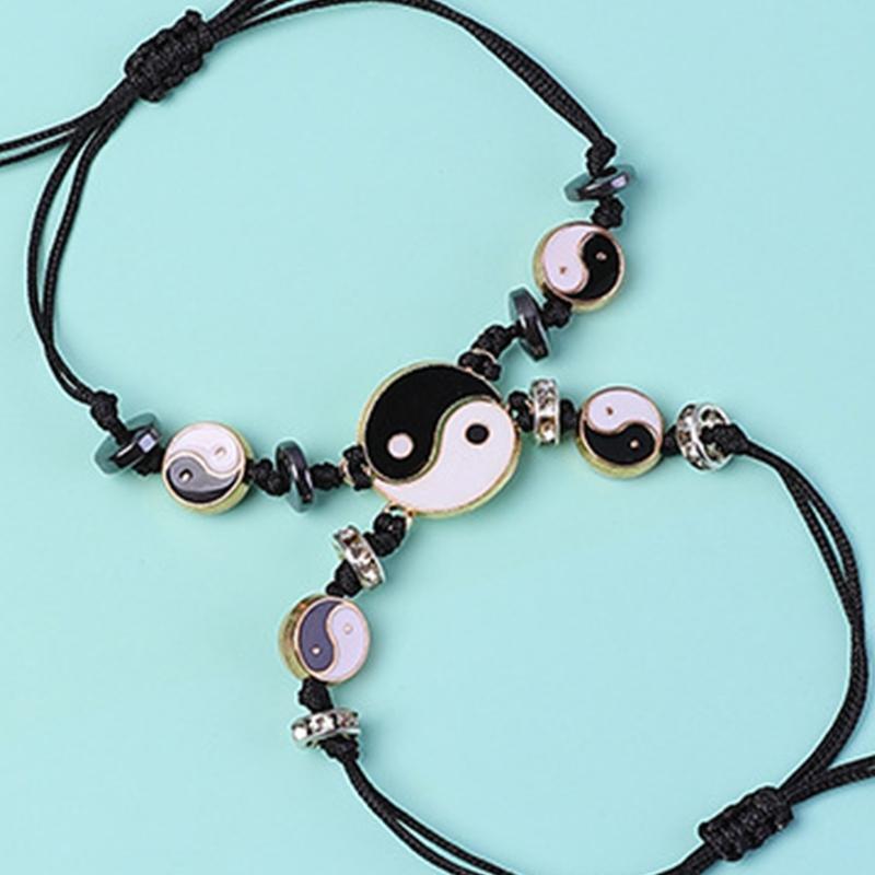 2Pieces Yin Yang Tai Chi Bead Infinity Braided String Rope Bracelet Jewelry Gift