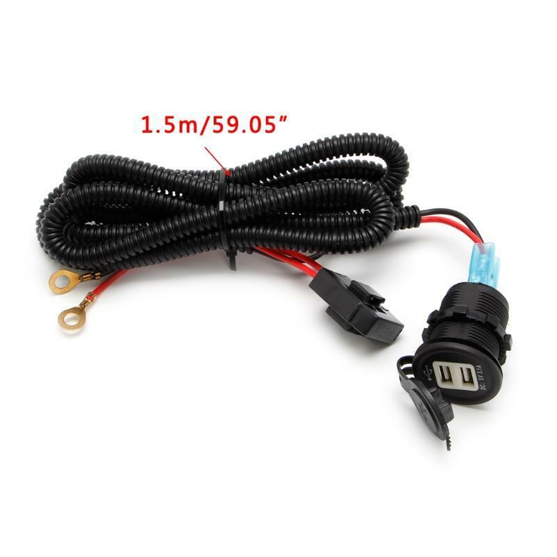 Blue LED 5V 3.1A Car USB Charger With Wiring Harness Dual USB Car Cigarette
