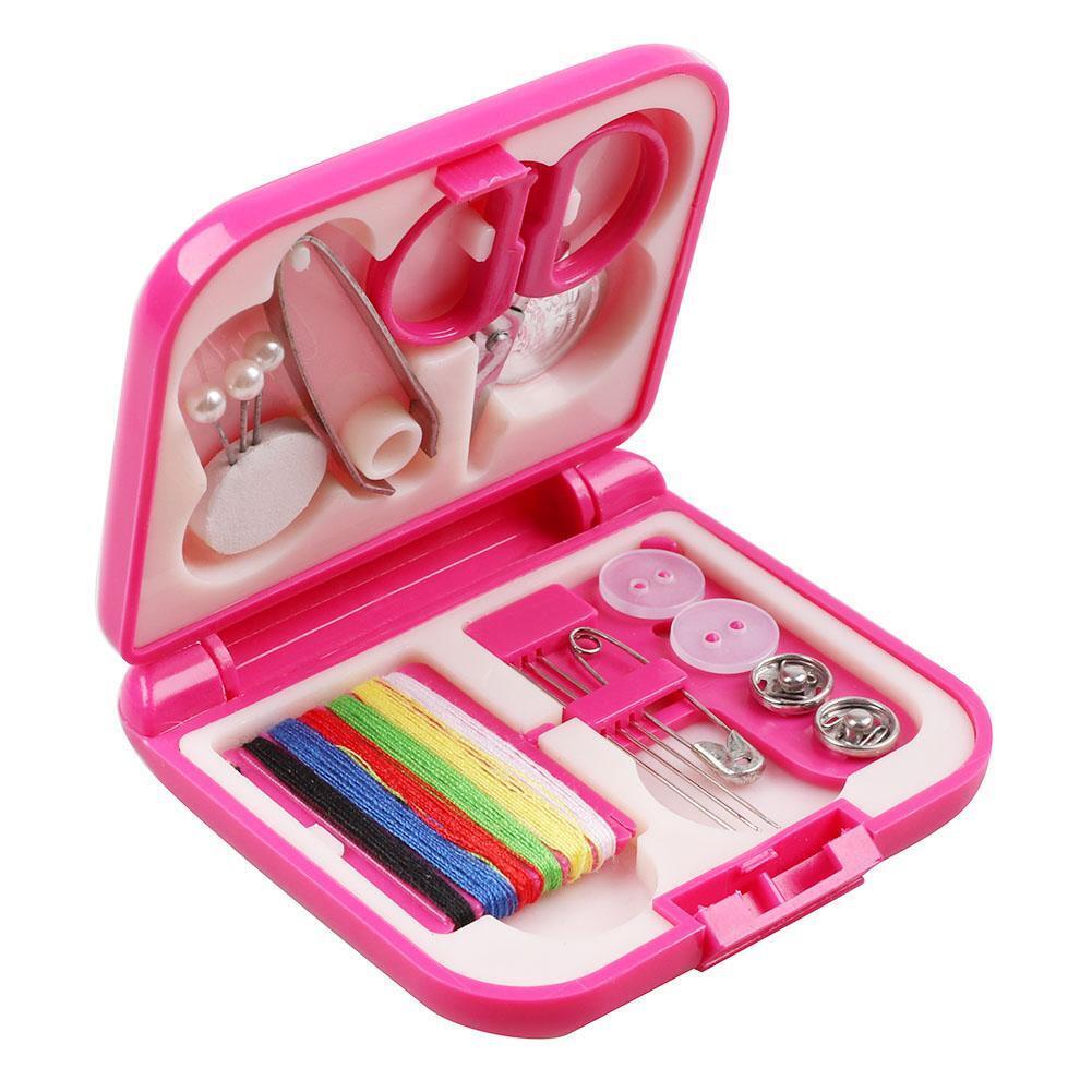 Portable Home Plastic Sewing Kits Needle Threads Box Set Storage Box (Pink)