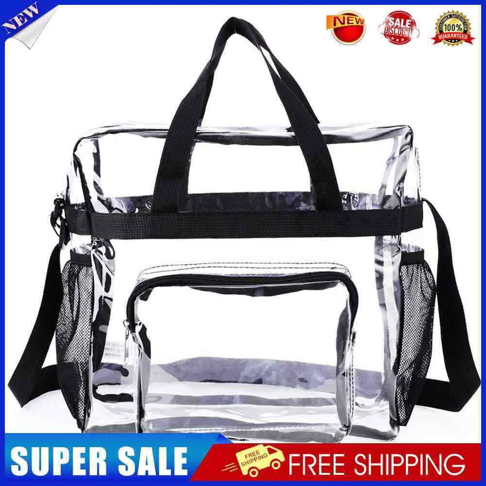 Fashion Clear Shoulder Bag Sports Fitness Stadium Large Handbags (Black)