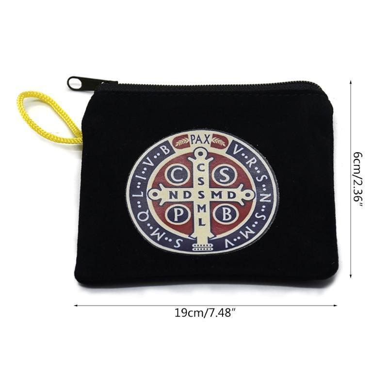 Cross Pattern Storage Bag Cloth Bags with Zipper and Lanyard for Home Outdoor