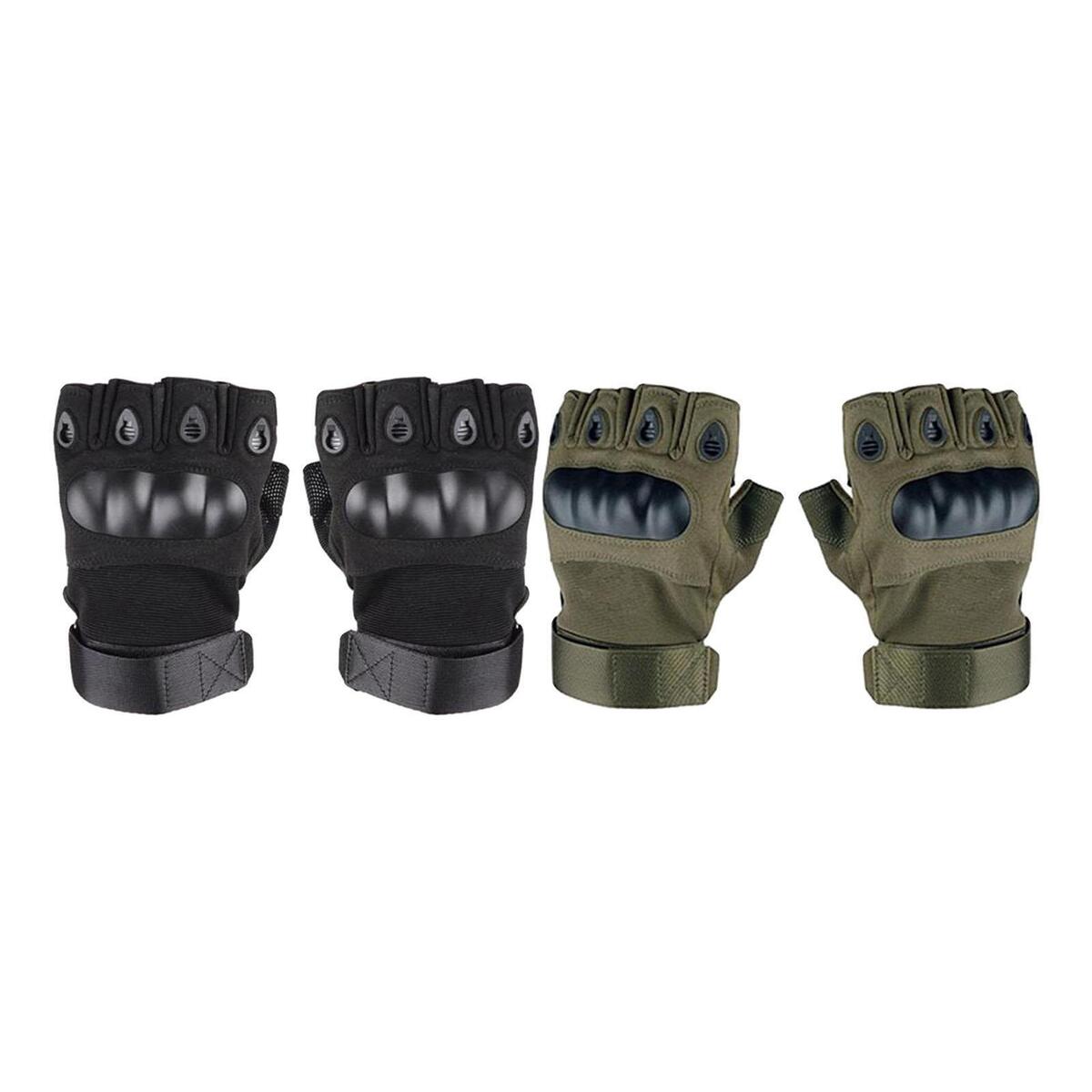 2Pairs Half Finger Gloves Hard Knuckle Combat Non- Sport Driving Gloves