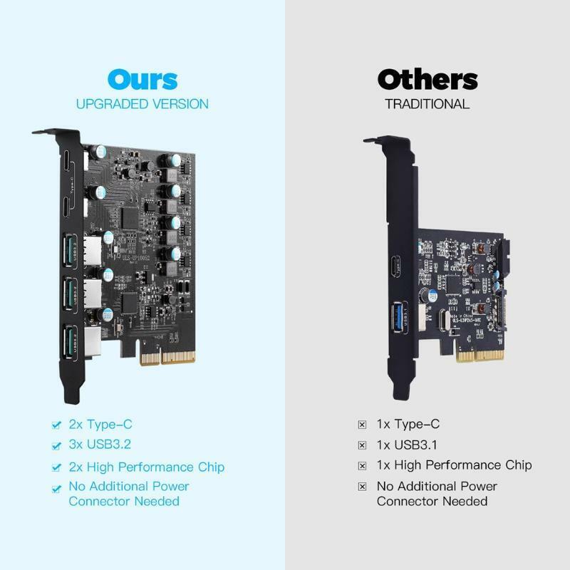 Multi-Port PCIe to USB 3.2 Gen 2 Expansion Card 20Gbps 3x USB Type-A 2xUSB-C
