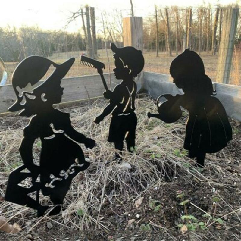 3 Pcs Working Watering Kid Garden Silhouette Stakes Acrylic Backyard Decoration