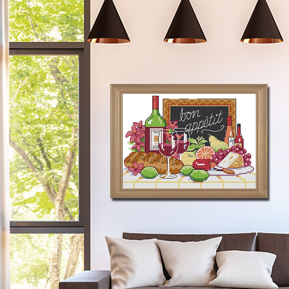 14CT Counted Partial Cross Stitch Handcraft Wine Fruit Artwork Wall Decor