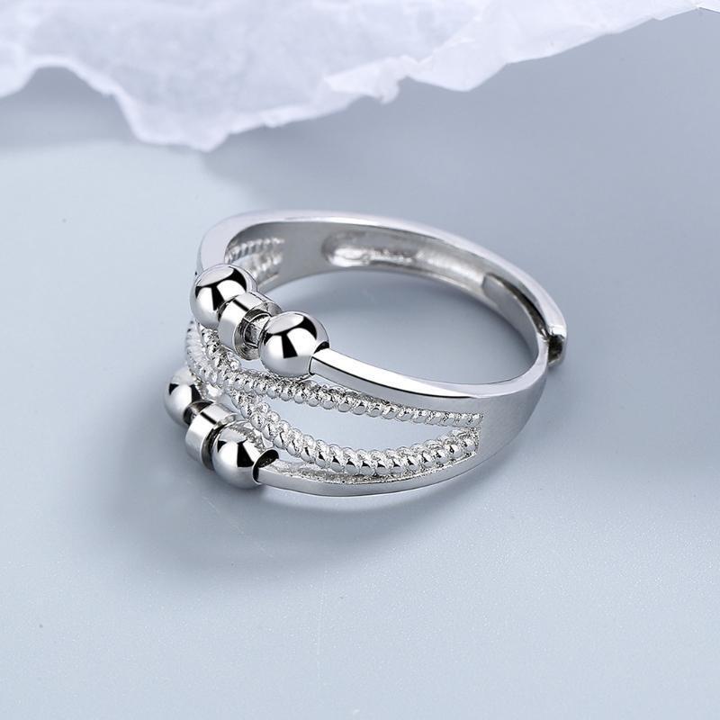 Anti Anxiety Ring with Beads Fidget Spinner Ring Double Hollow Line Rotate Ring