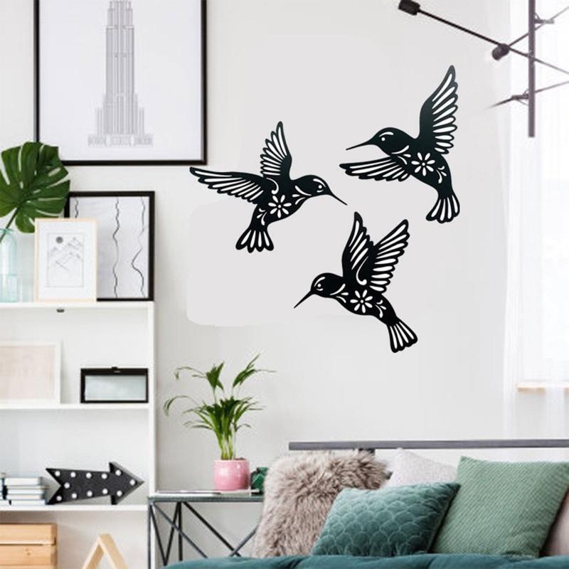 3Pcs Metal Hummingbird Wall Art Decor Hollow Out Iron Bird Hanging Sculpture