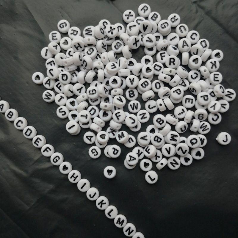 1200Pcs A-Z Letter Alphabet Heart White Round Acrylic Beads DIY Jewelry Making