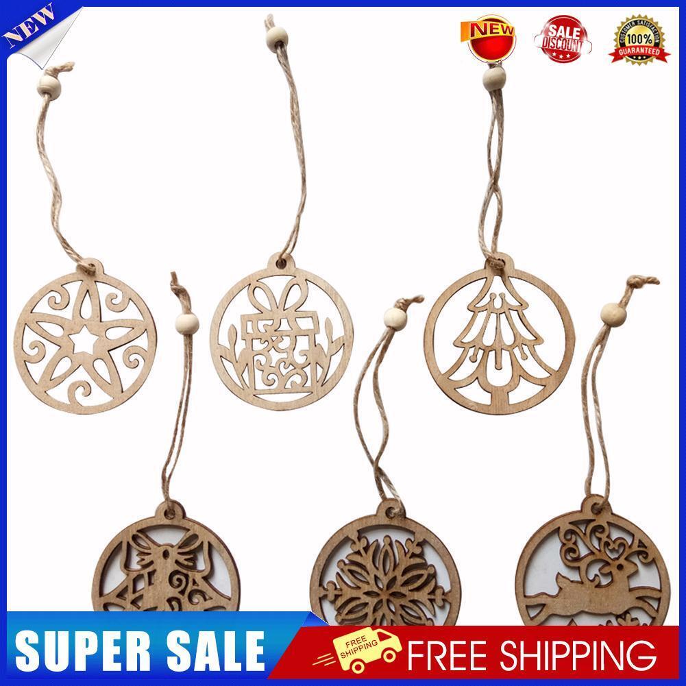 6pcs Wooden Xmas Hollow-out Hanging Ornament Christmas Tree Decor Kids Gift
