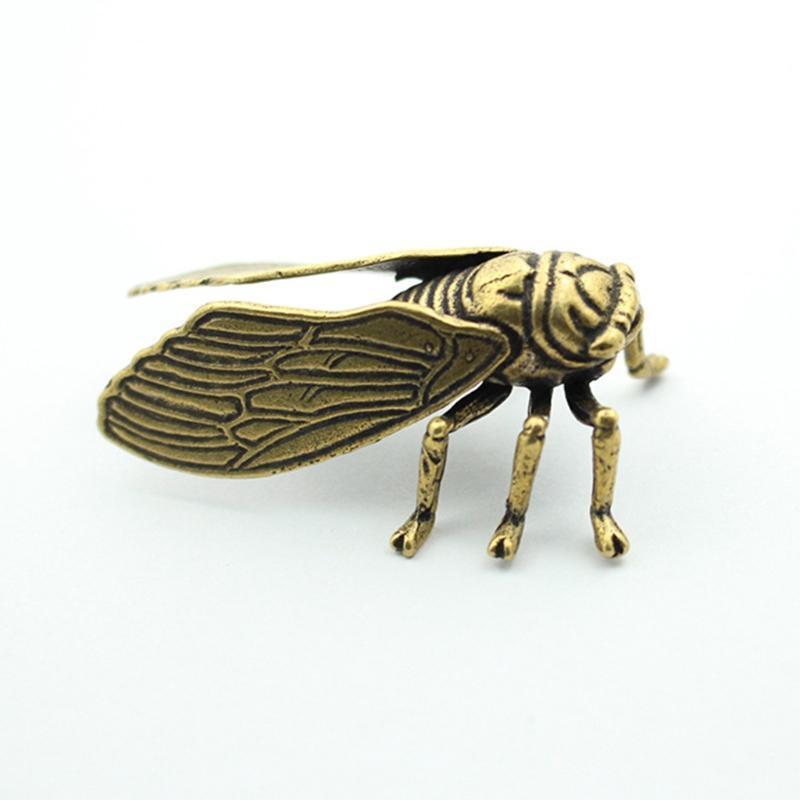 Chinese Hand Engraving Exquisite Copper Brass Cicada Small Statue Ornament Small
