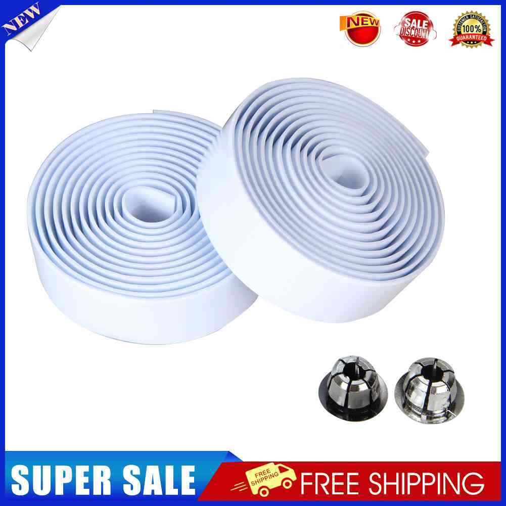 2PCSCycling Road Bike Sports Cork Handlebar Tape+ 2 Bar plug white