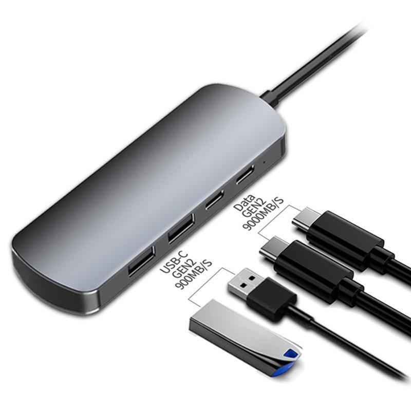 Aluminum Alloy 2xUSB C+2x 3.0 USB 4-Ports for PC Notebook Extender Adapter