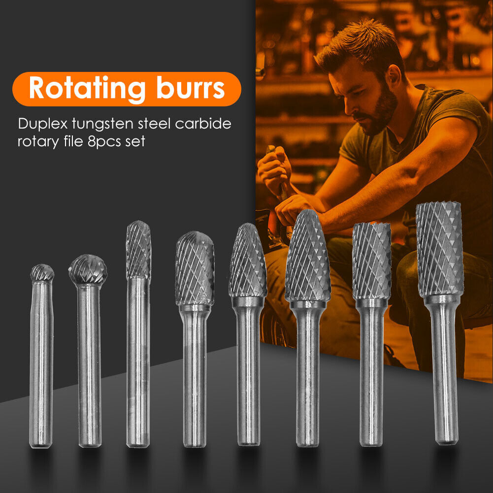 8pcs 6mm Shank Rotary File Wood Carving Grinding Router Bit Milling Cutter