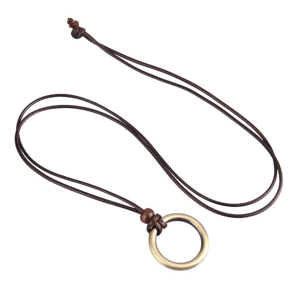 Wax Rope Braided Chain  Ring Pendant Necklace Classic Sweater Chain