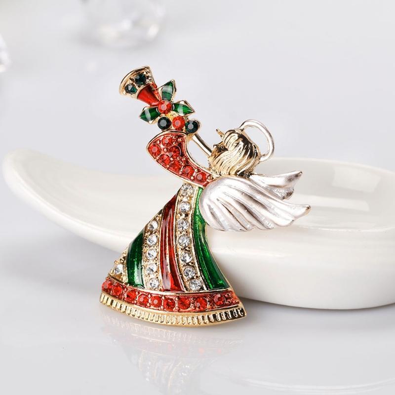 Fashion Christmas Angel Horn Brooch Pins Winter Creative Jewelry for Women Gifts