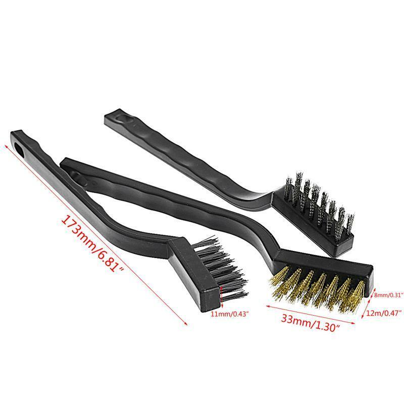 3 pcs Mini Wire Brush Steel Brass Set Nylon Cleaning Polishing Detail Metal Rust