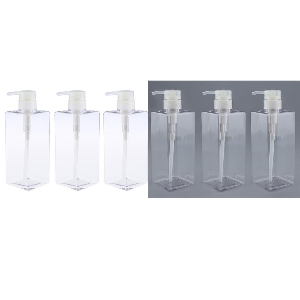 3x Empty Plastic Shampoo Conditioner Pump Bottle Refillable Container Clear