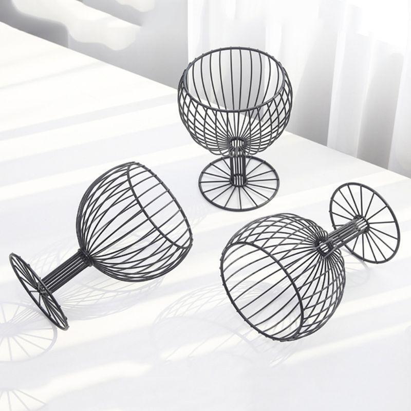 Fruit Basket Vegetable Bowl like Wine Cup Geometric Hollow Iron Crafts Home Room
