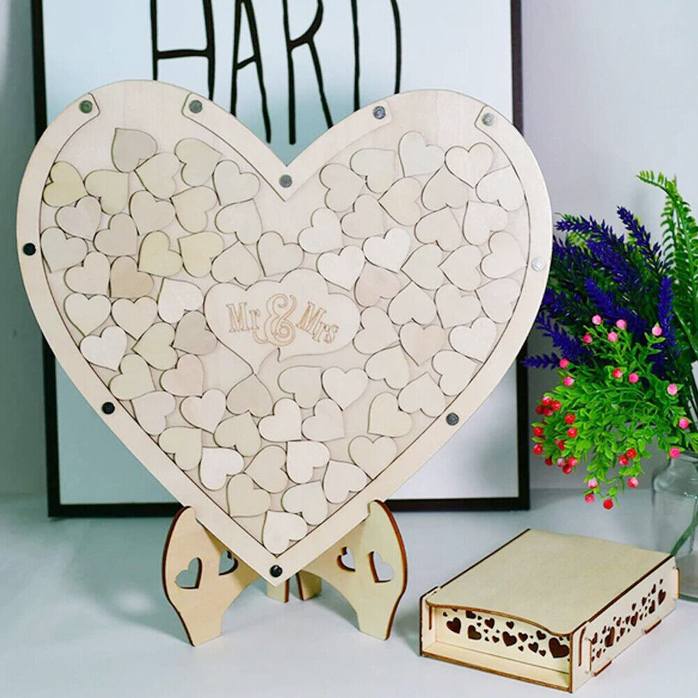 Heart Shaped Wedding Guest Book Rustic Wooden Baby Showers Party Guestbook