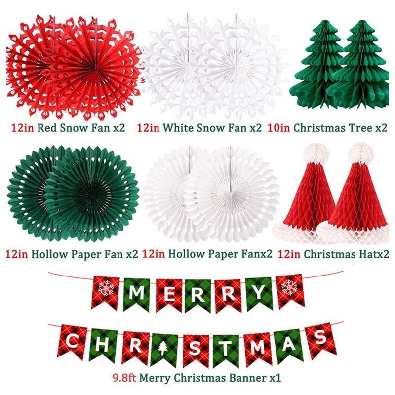 Xmas Tree Honeycomb Backdrop Paper Fan Set Hanging Ornaments for Xmas Party