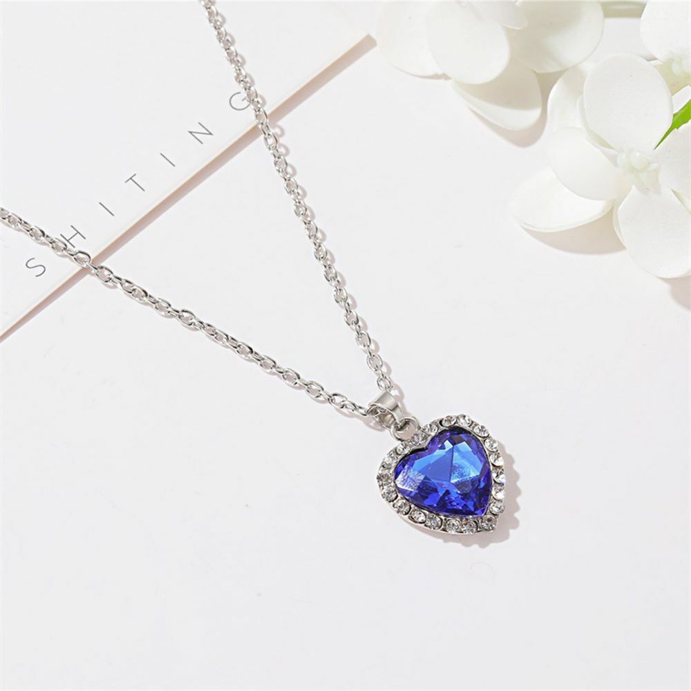 Love Blue Crystal Heart Forever Pendant Women's Necklace Titanic Heart of Ocean
