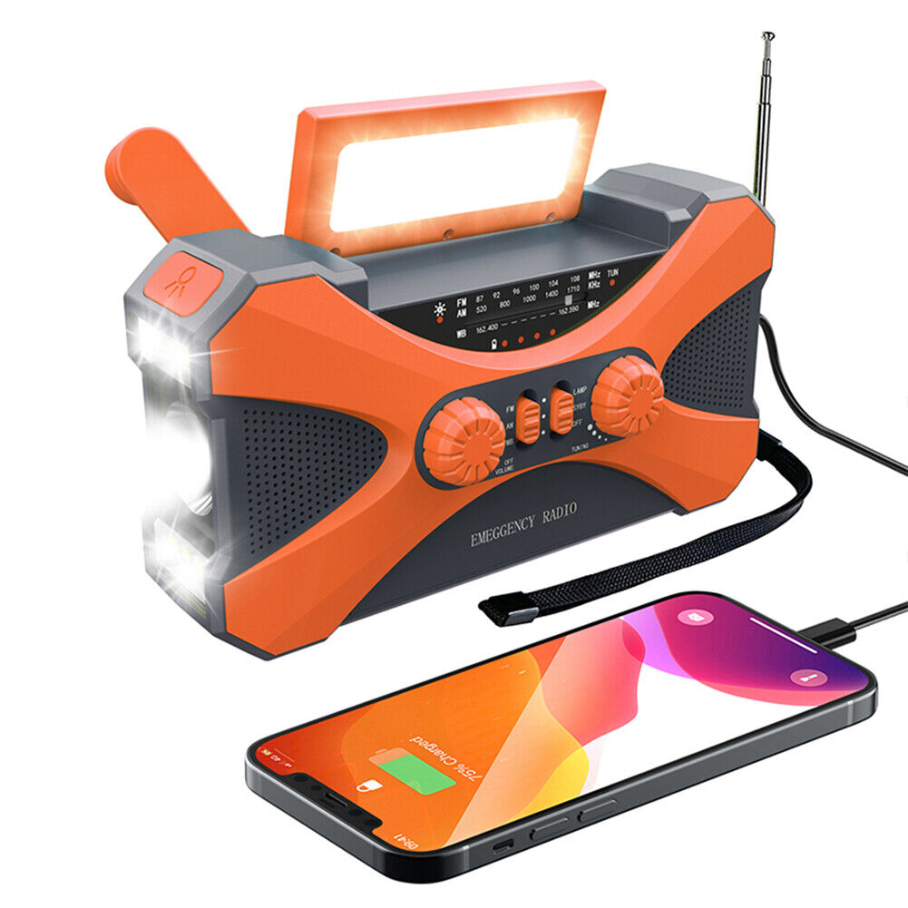 Emergency Radio Dual Speaker Rechargeable Solar Hand Crank Radio (Orange)