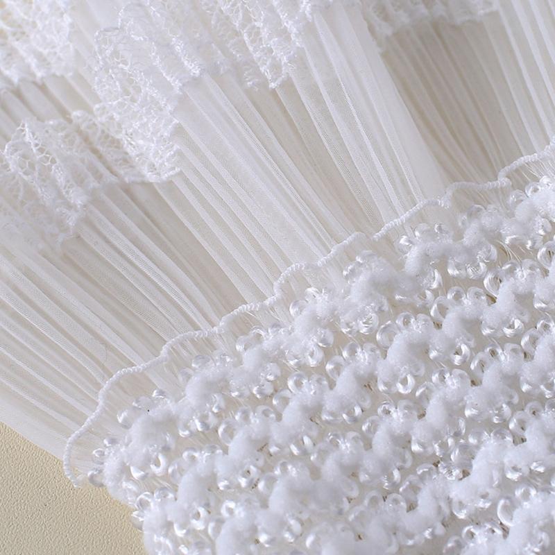 1 Pair Women Girls Flared Sleeves Layered Lace Pleated Ruched False Cuffs