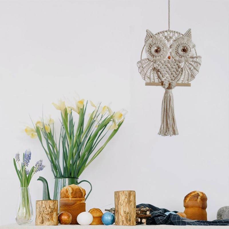 Hand-woven Tapestry Owl Shape Mural Tufted Tassel Woven Wall Hanging Decorative