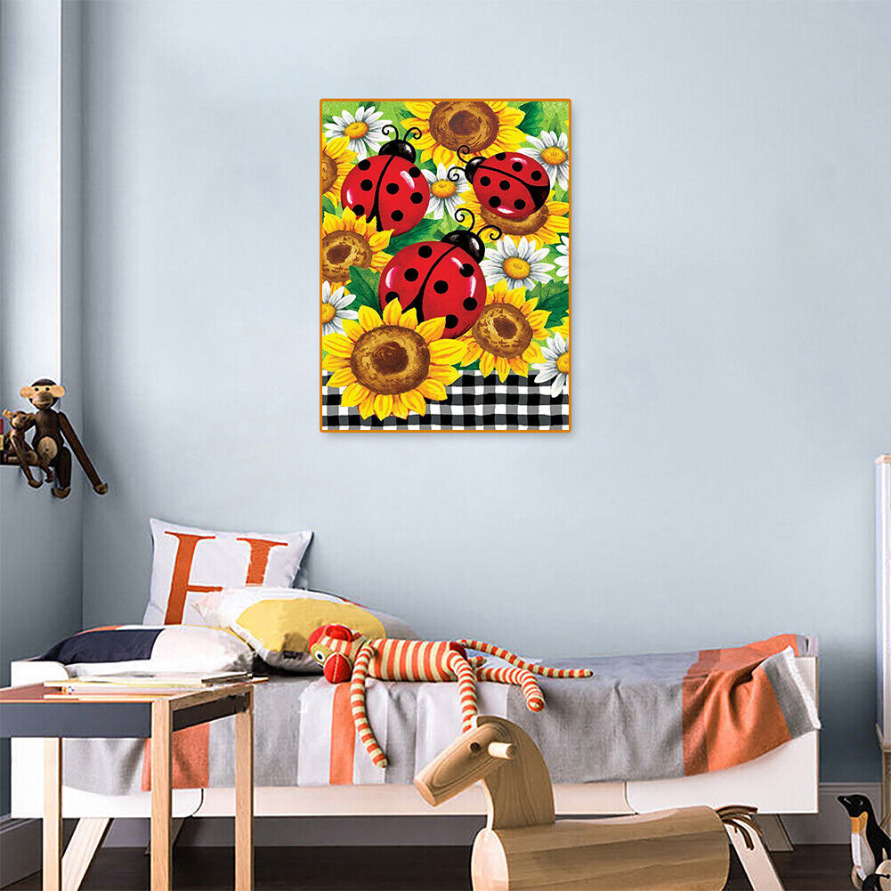 5D DIY Diamond Painting Sunflower Ladybug Full Round Drill Mosaic Pictures