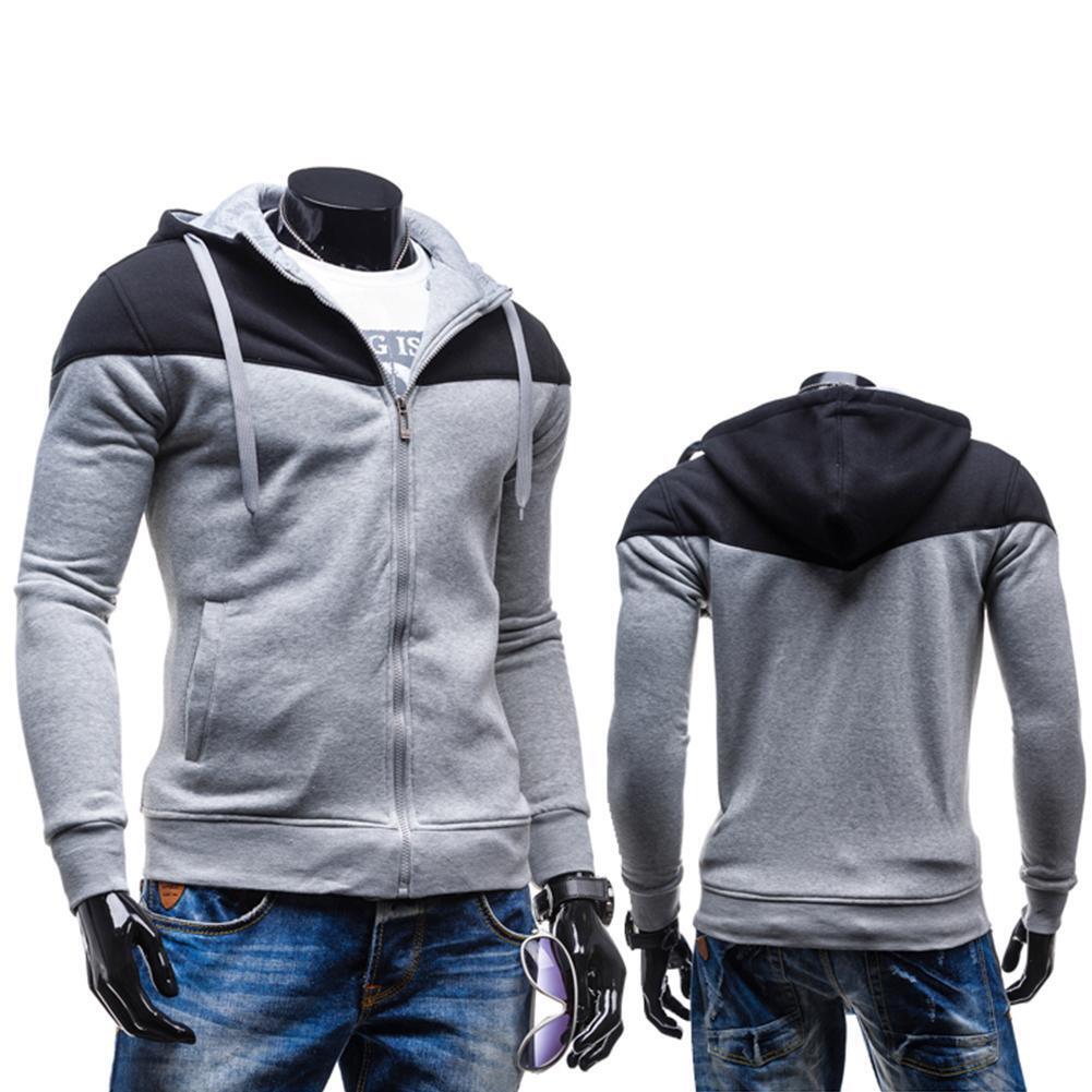 Men Spring Autumn Long-Sleeves Cardigan Hoodie Sweatershirt Coat (Grey 2XL)