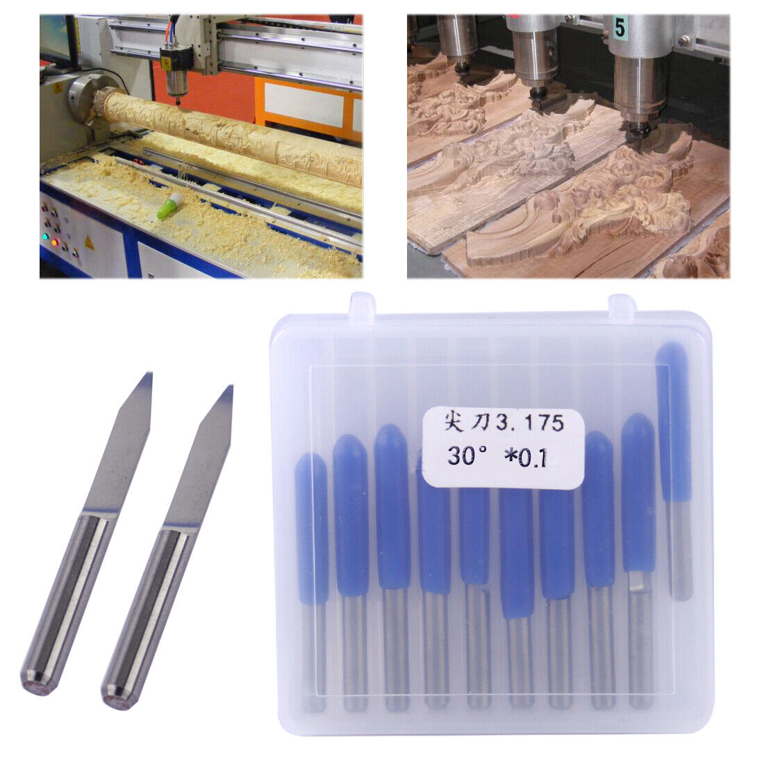 10x V-Shape Tungsten Steel 30 Degree 0.1mm PCB Engraving Bit CNC Router Tool Li