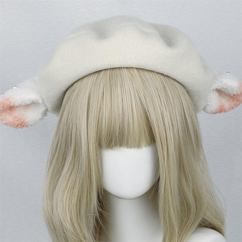 Lolita Lamb Ears Beret Octagonal Cap Lovely Painter Hat Gift for Halloween Xmas