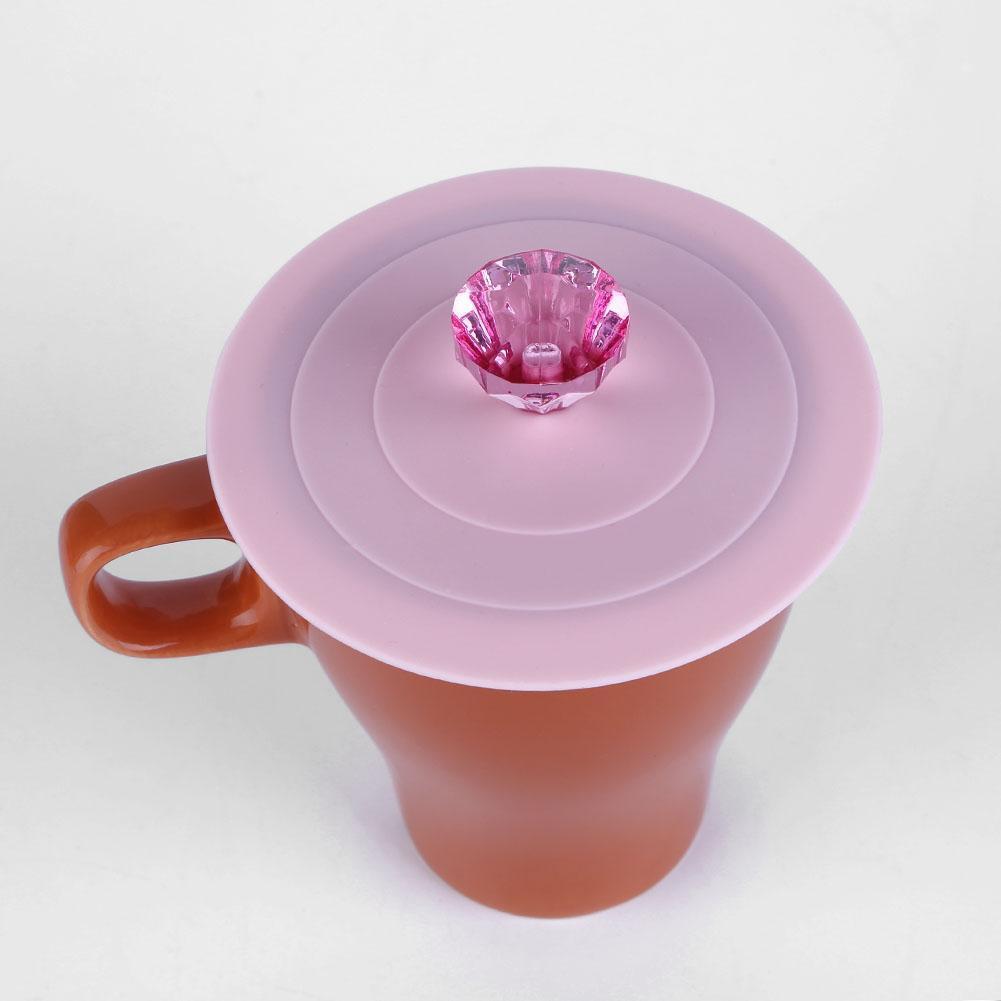 Lace Rim Anti-dust Leakproof Diamond Silicone Cup Lid Seal Cover (Pink)