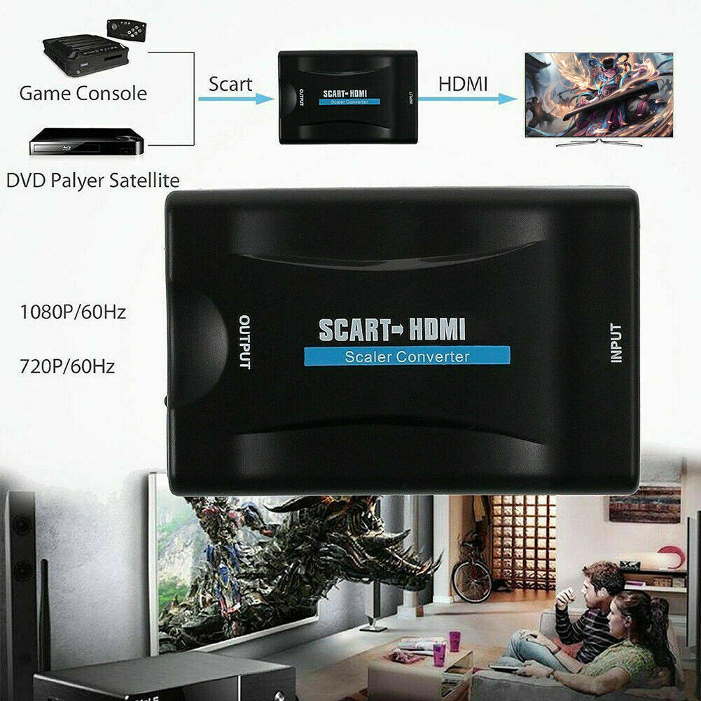 1080P SCART to HDMI-compatible Video Audio Upscale Converter Signal Adapter