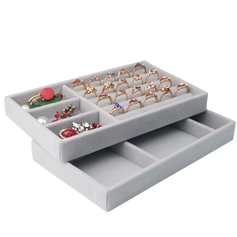 Stackable Velvet Jewelry Trays Organizer,Earring Necklace Bracelet Ring Organize