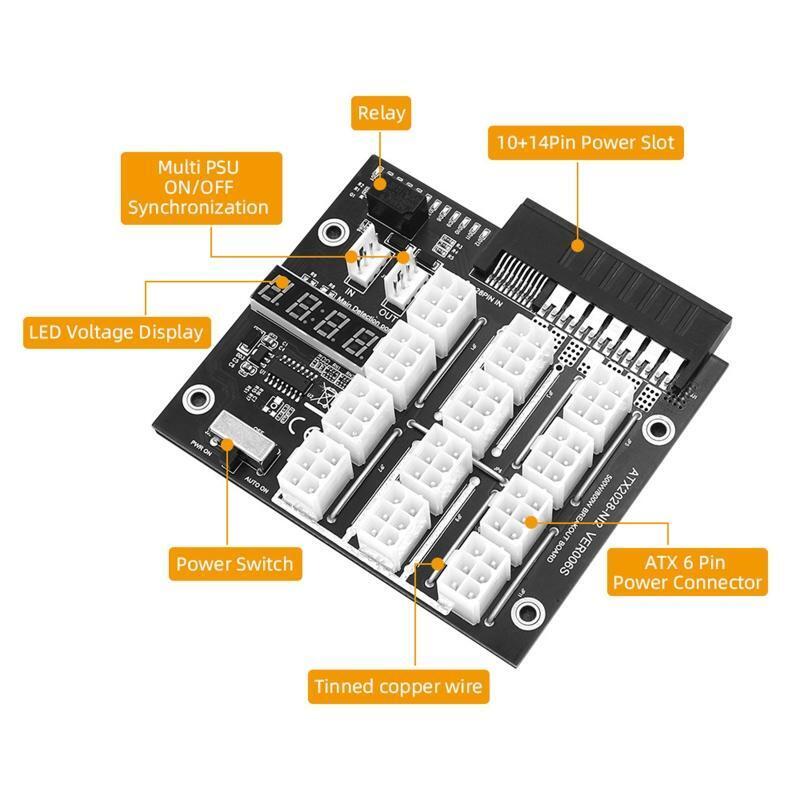 Server PSU Power Supply Breakout Board Adapter 1800W 12 Ports ATX 6 Pin for Eth