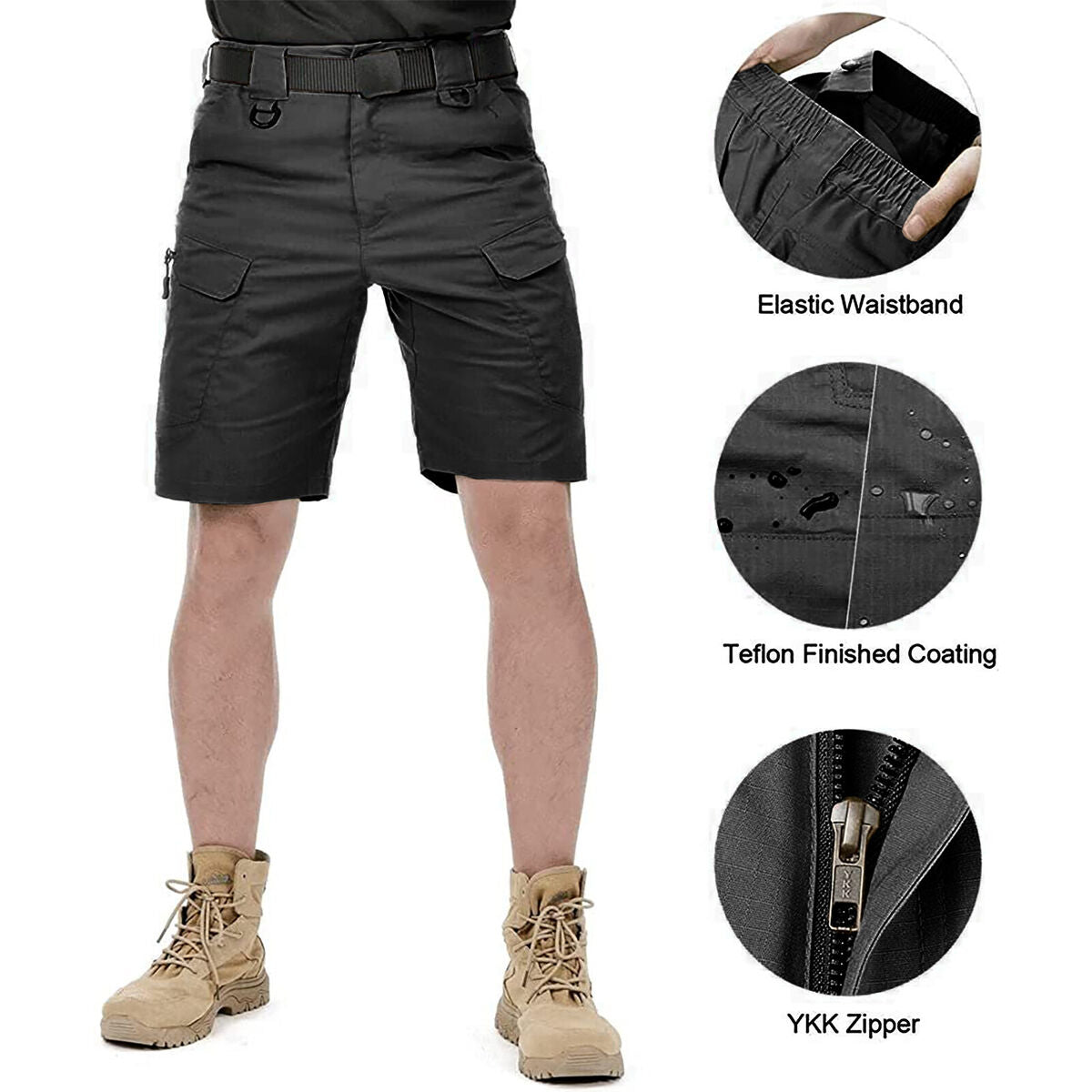 Men Cargo Shorts - Quick Dry Multi-Pocket Waterproof Fishing Shorts (L)