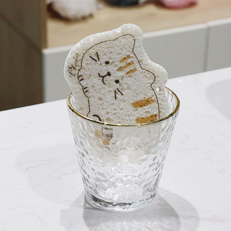 5pcs Non-stick Cartoon Animal Compressed Wood Pulp Cotton Sponge Magic Towel Rag