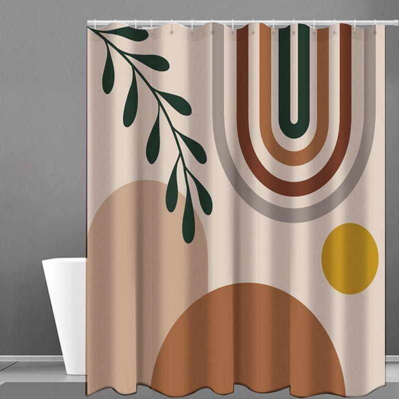 Boho Mid Century Shower Curtain Abstract Painting Pattern Polyester Bath Supply