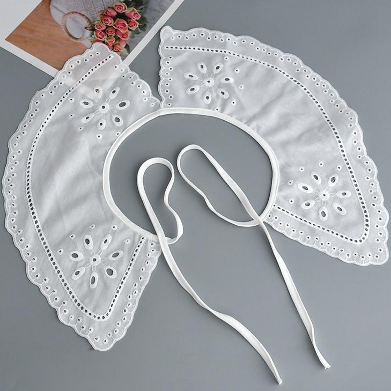 Women Hollow Dots Wavy Trim Detachable Collar Shawl Embroidery Breathable Scarf