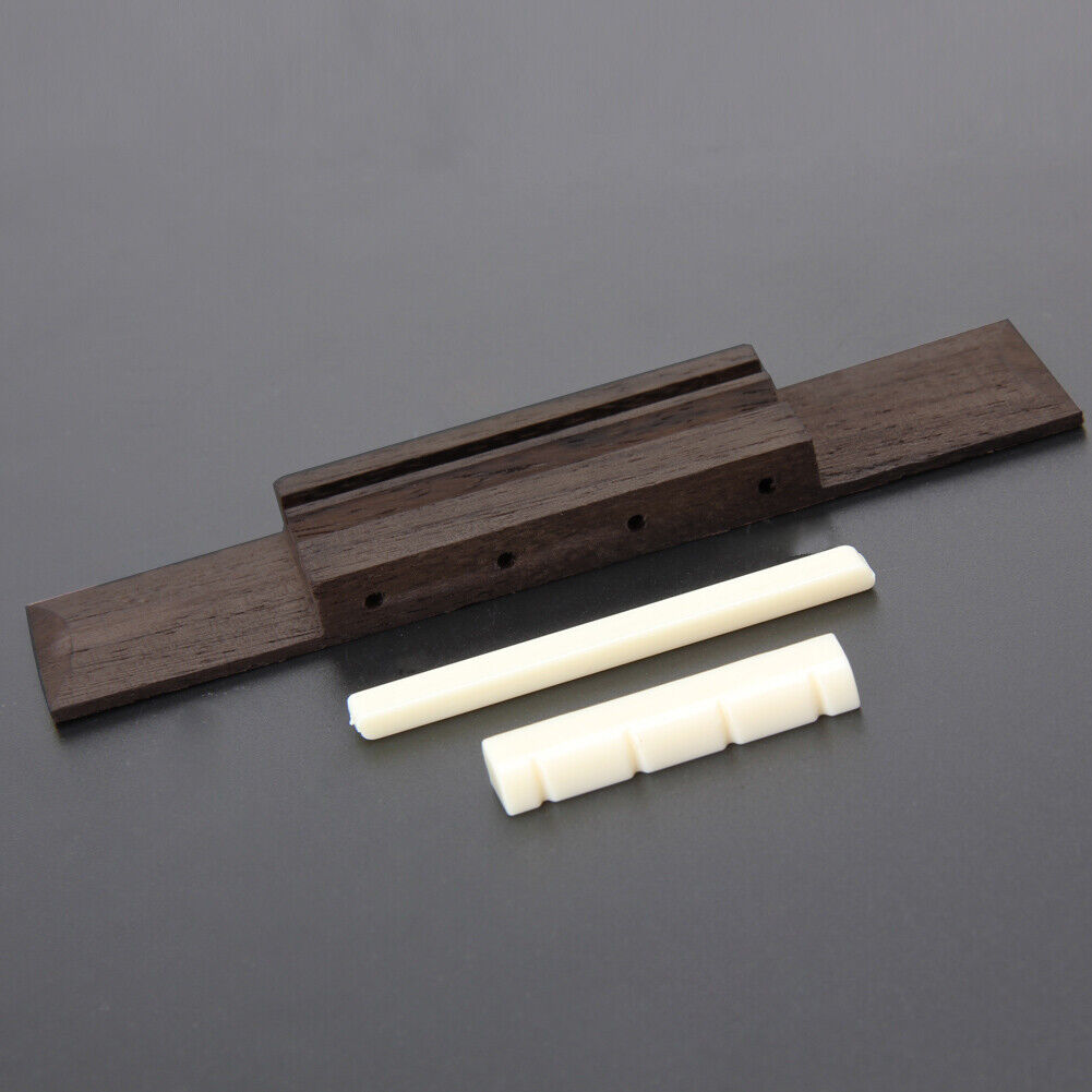 Ivory ABS Nut and Saddle Slotted + 110mm Rosewood Bridge for Ukulele Parts